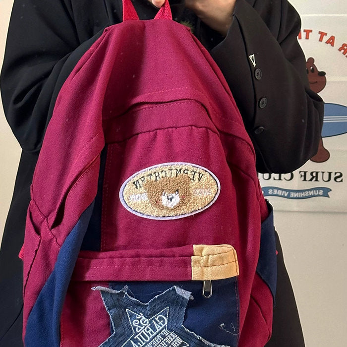 Star Bear Canvas Backpack-Backpacks-MAUV STUDIO-STREETWEAR-Y2K-CLOTHING