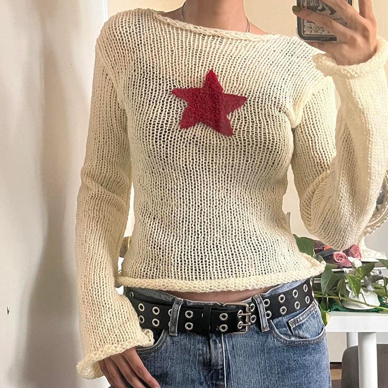 Star Embroidery Knitted Top-Mauv Studio