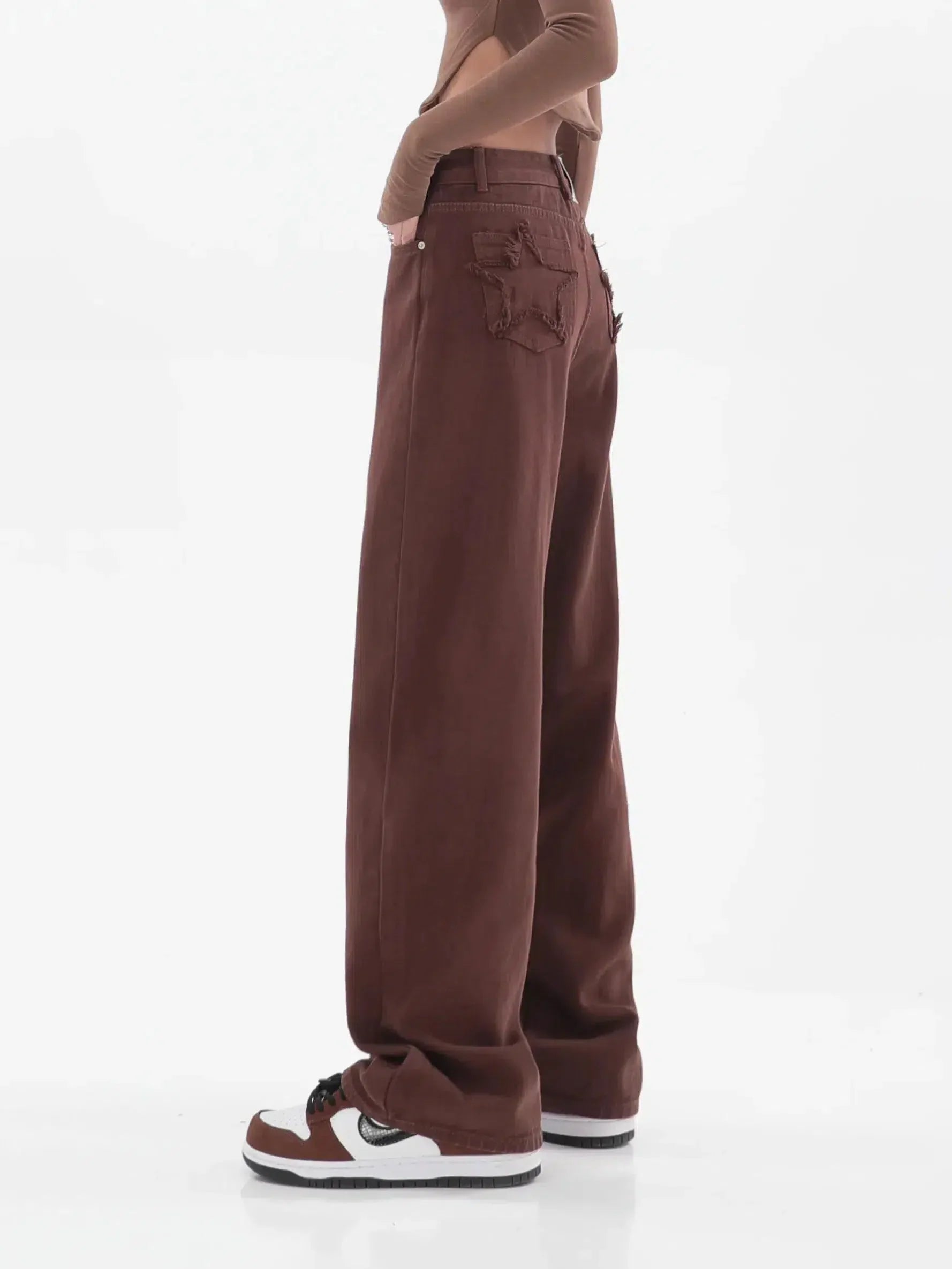 Star Pockets Wide Leg Jeans-MAUV STUDIO