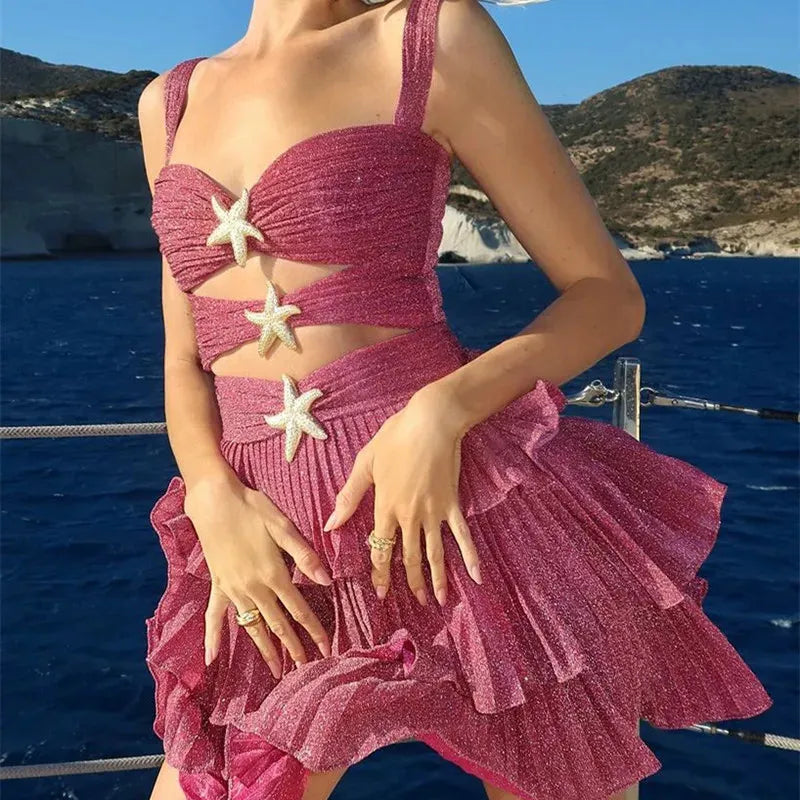 Starfish Glitter Mini Dress view 3 | MAUVSTUDIO®