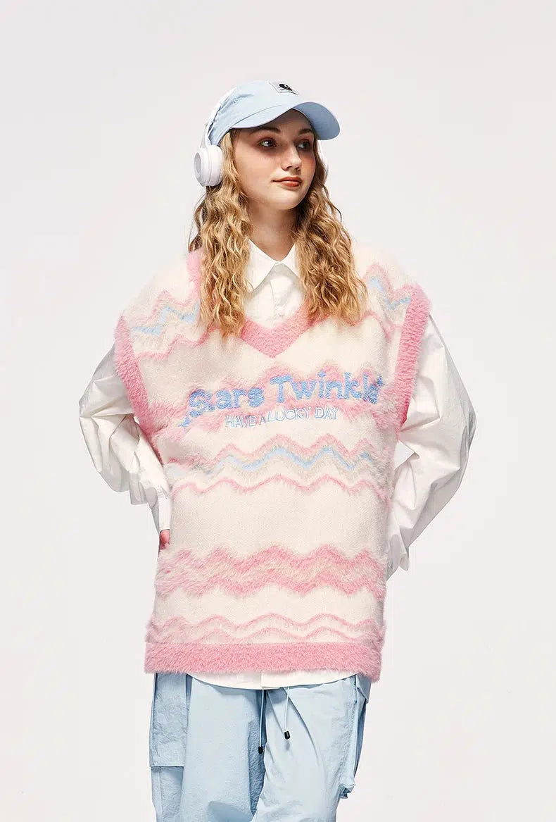 Stars Twinkle Fluffy Sweater Vest-Pink-S-Mauv Studio