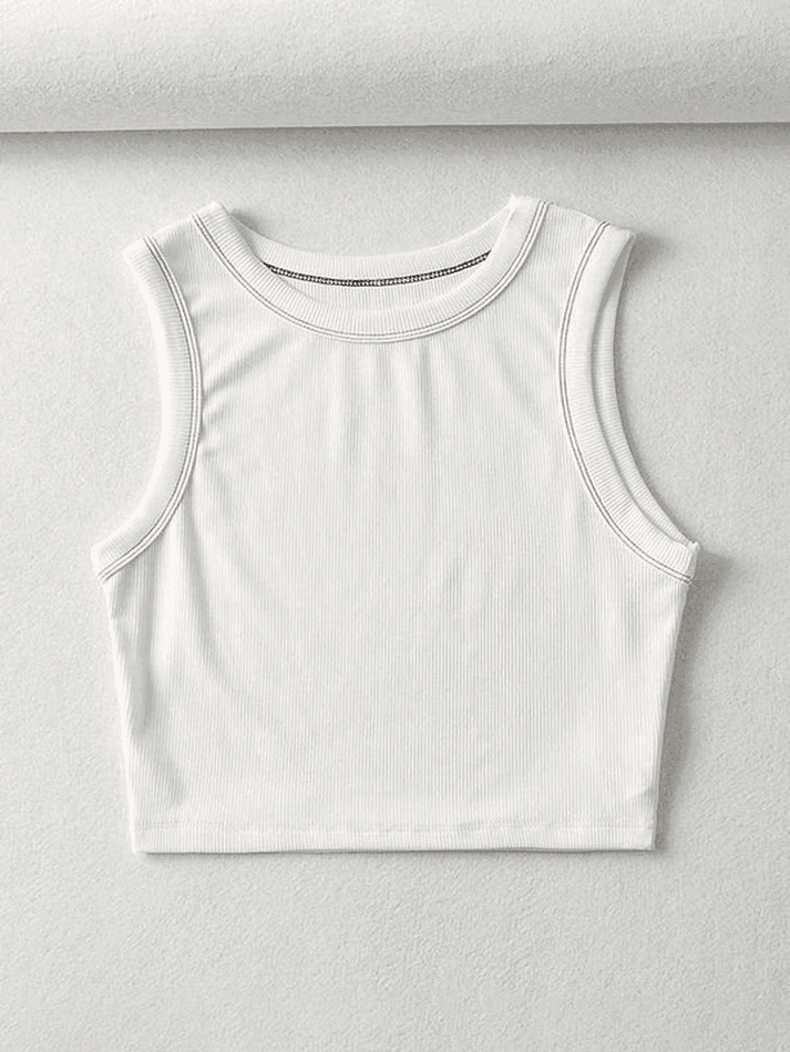 Stitched Detail Ribbed Crop Tank Top-Tops&Tees-MAUV STUDIO-STREETWEAR-Y2K-CLOTHING