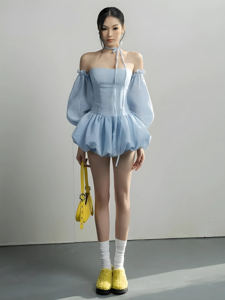 Strapless Bubble Mini Dress view 3 | MAUVSTUDIO®