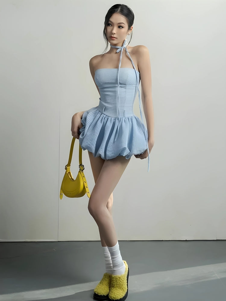 Strapless Bubble Mini Dress view 4 | MAUVSTUDIO®