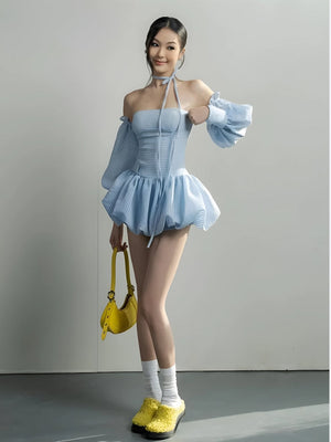 Strapless Bubble Mini Dress view 8 | MAUVSTUDIO®