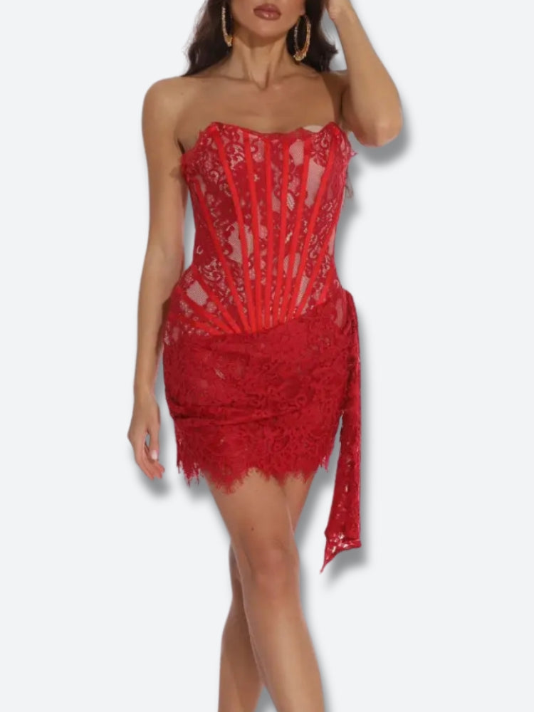 Strapless Lace Mini Dress view 21 | MAUVSTUDIO®