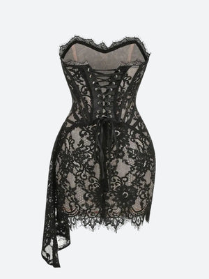 Strapless Lace Mini Dress view 3 | MAUVSTUDIO®