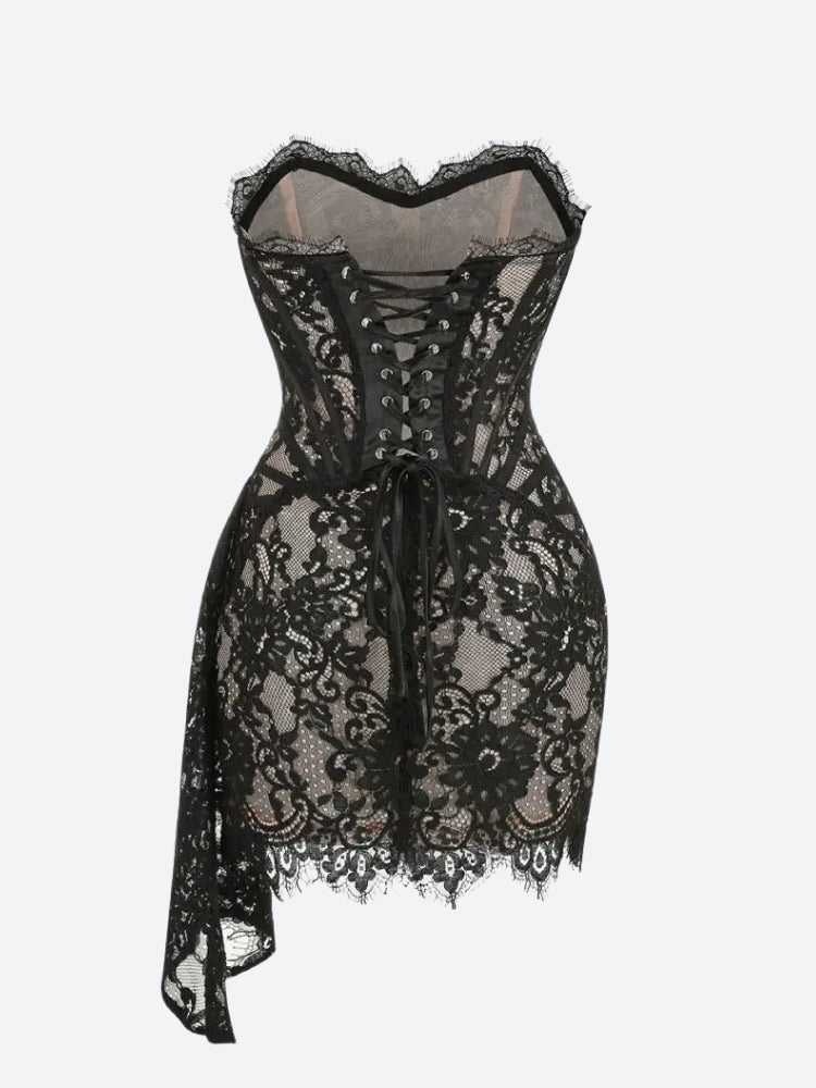 Strapless Lace Mini Dress view 3 | MAUVSTUDIO®
