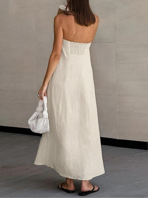 Strapless Linen Midi Dress view 2 | MAUVSTUDIO®