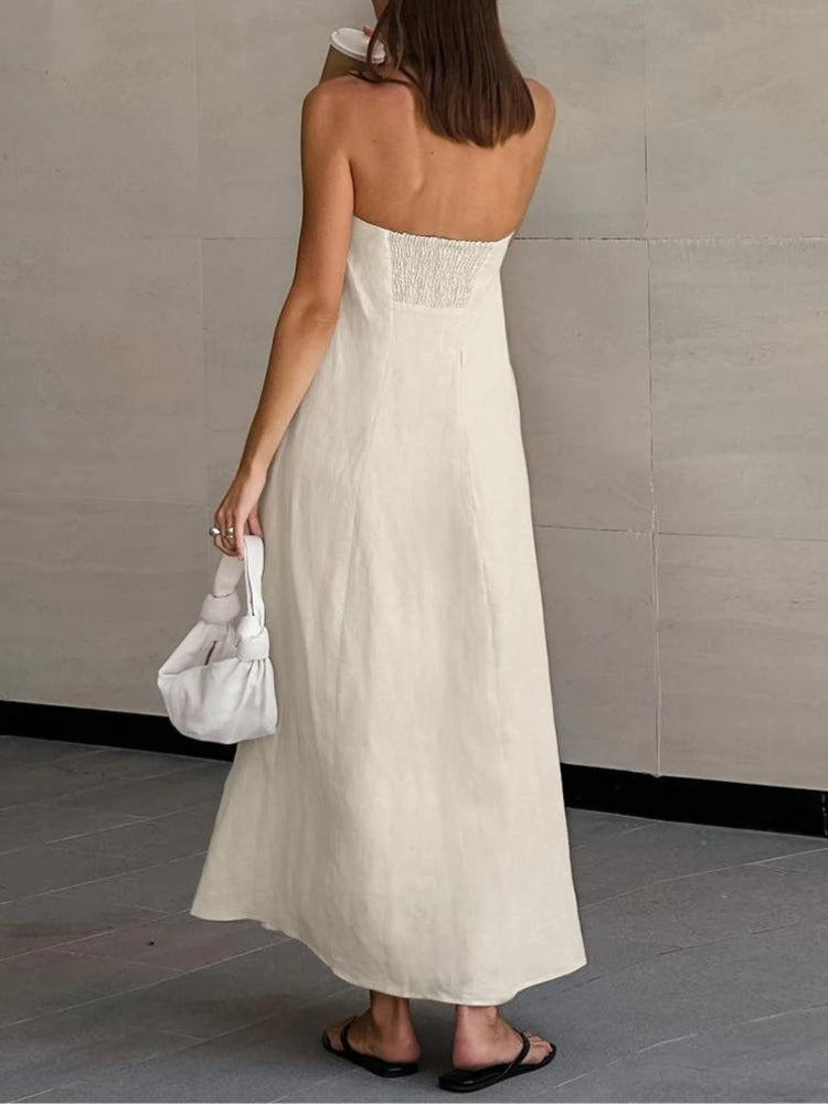 Strapless Linen Midi Dress view 2 | MAUVSTUDIO®
