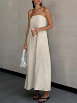 Strapless Linen Midi Dress view 8 | MAUVSTUDIO®