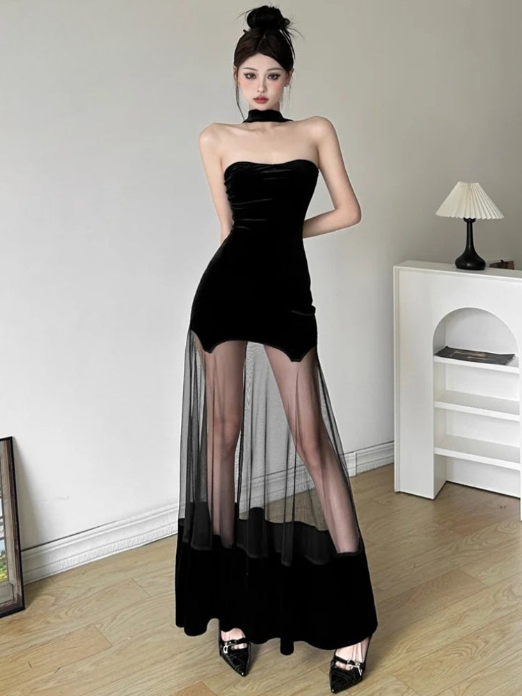 Strapless Sheer Maxi Dress view 6 | MAUVSTUDIO®
