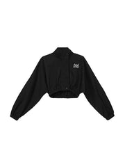 Stretchy Hem Zip Up Lapel Neck Short Jacket-Jackets-MAUV STUDIO-STREETWEAR-Y2K-CLOTHING