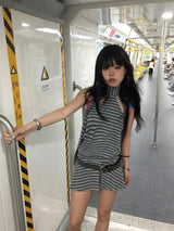 Striped Halter Neck Mini Dress view 8 | MAUVSTUDIO®