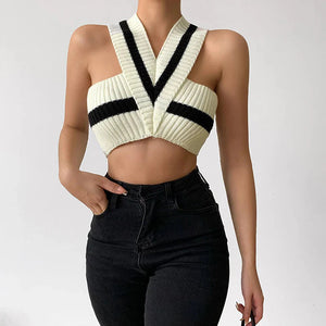 Striped Knitted Crop Top-Cream-One Size-Mauv Studio
