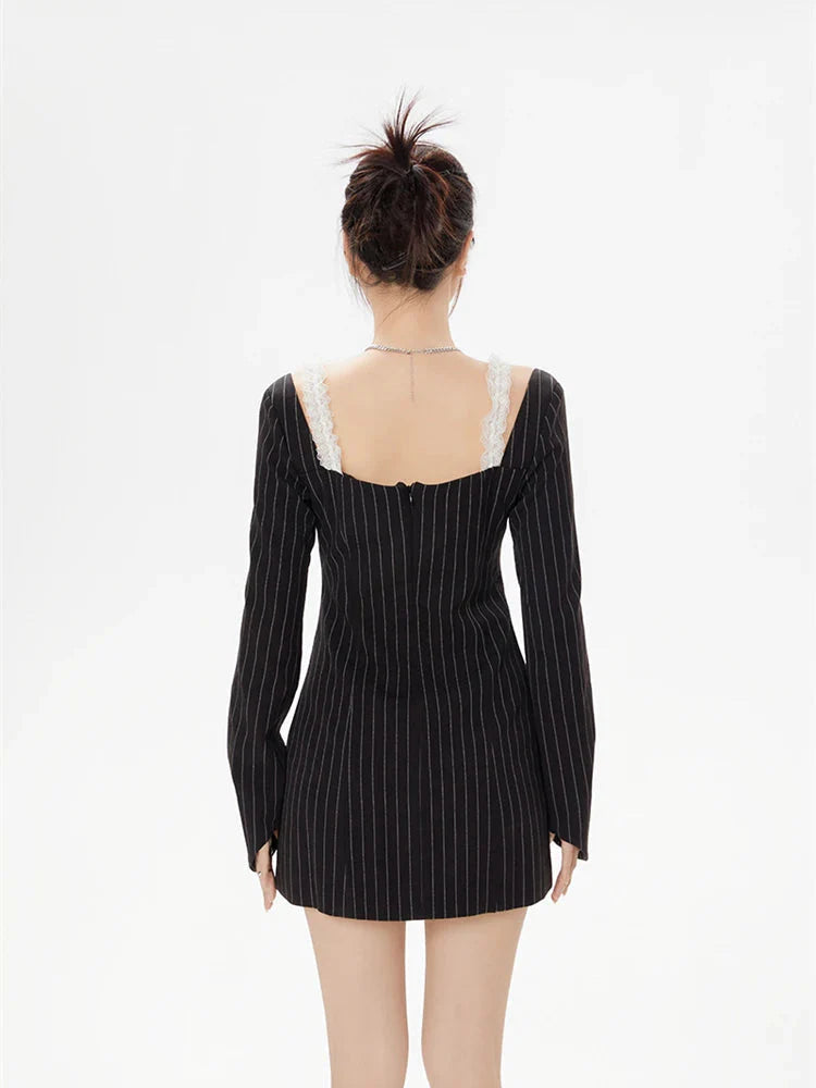 Striped Lace Strap Bow Mini Dress MAUVSTUDIO Striped Lace Strap Bow Mini Dress MAUVSTUDIO