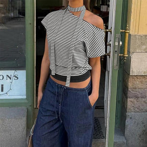 Striped Neck Tie Top – MAUVSTUDIO®