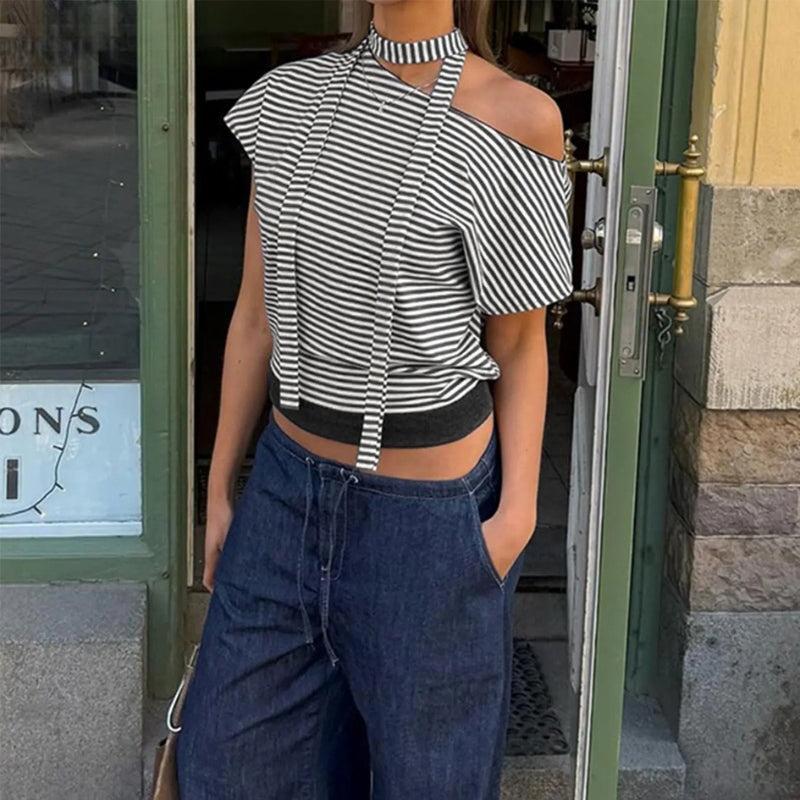 Striped Neck Tie Top – MAUVSTUDIO®