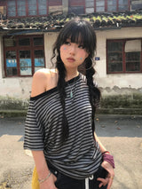 Striped One Shoulder Tee – MAUVSTUDIO®