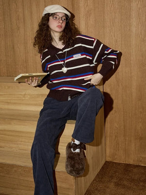 Striped Polo Collar Sweater