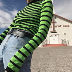 Striped Ribbed Sweater-Sweaters-MAUV STUDIO-STREETWEAR-Y2K-CLOTHING