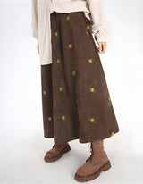 Sunflower Embroidered Corduroy Maxi Skirt-Mauv Studio