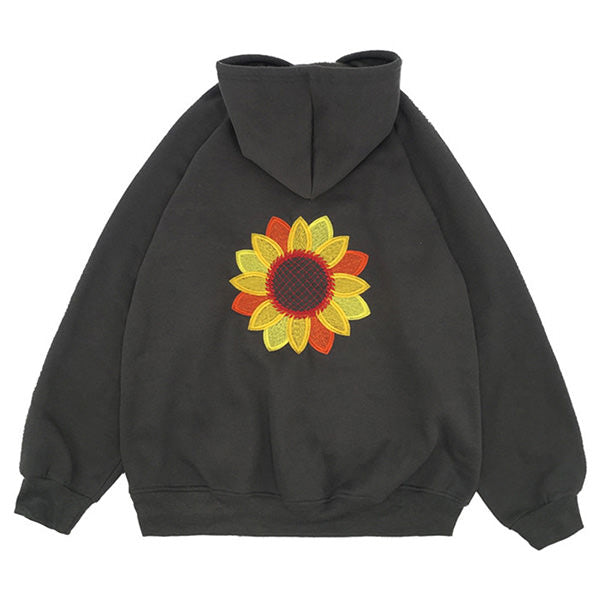 Sunflower Embroidered Hoodie-Hoodies-MAUV STUDIO-STREETWEAR-Y2K-CLOTHING