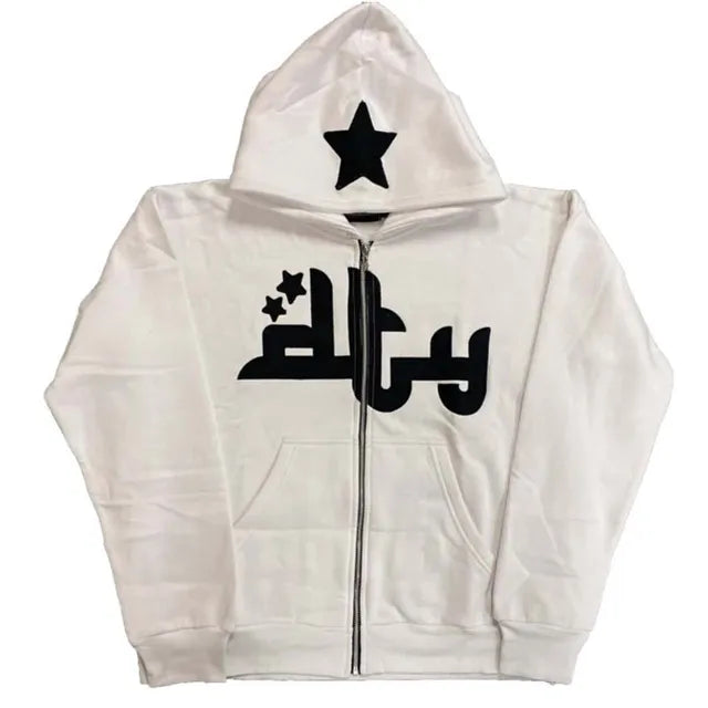 Arabic Script Zip-Up Hoodie - Y2K Streetwear – MAUVSTUDIO®