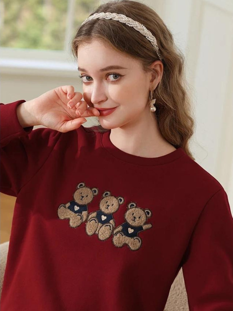 Teddy Bears Embroidered Sweatshirt-Mauv Studio