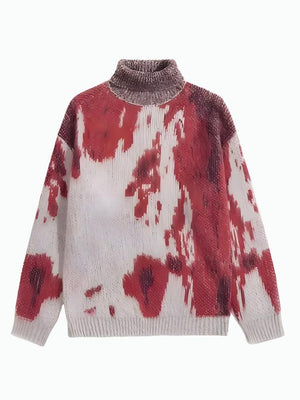 Tie Dye Turtle Neck Knitted Sweater-Red-S-Mauv Studio