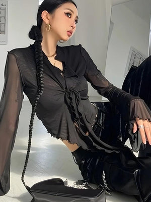 Tie Front Mesh Top – MAUVSTUDIO®