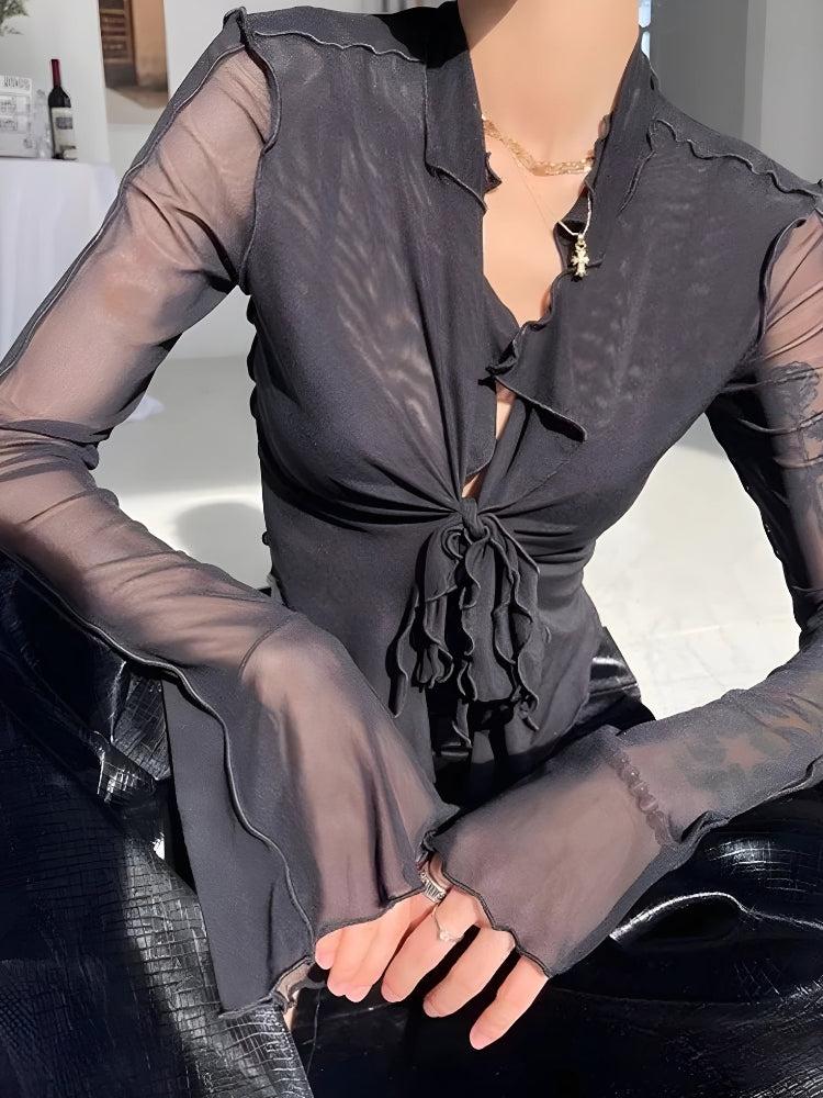 Tie Front Mesh Top – MAUVSTUDIO®
