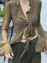 Tie Front Mesh Top – MAUVSTUDIO®