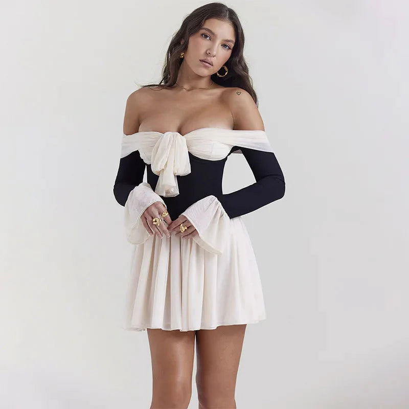off the shoulder corset mini dress Lace Lure Corset Draped Black Mini Dress