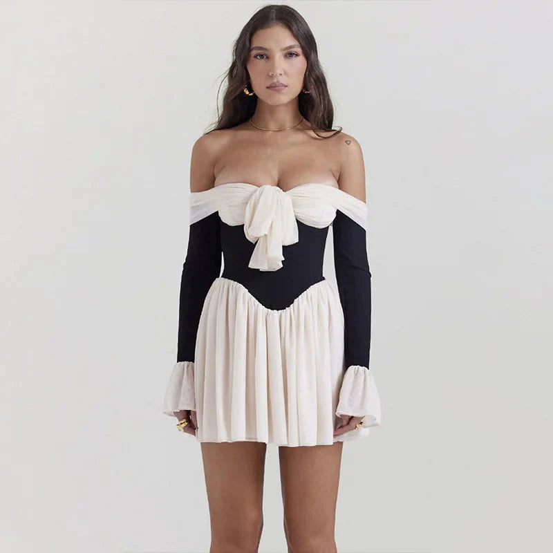 off shoulder corset mini dress Dazzle at homecoming in our Off-Shoulder Beaded Corset Mini Dress