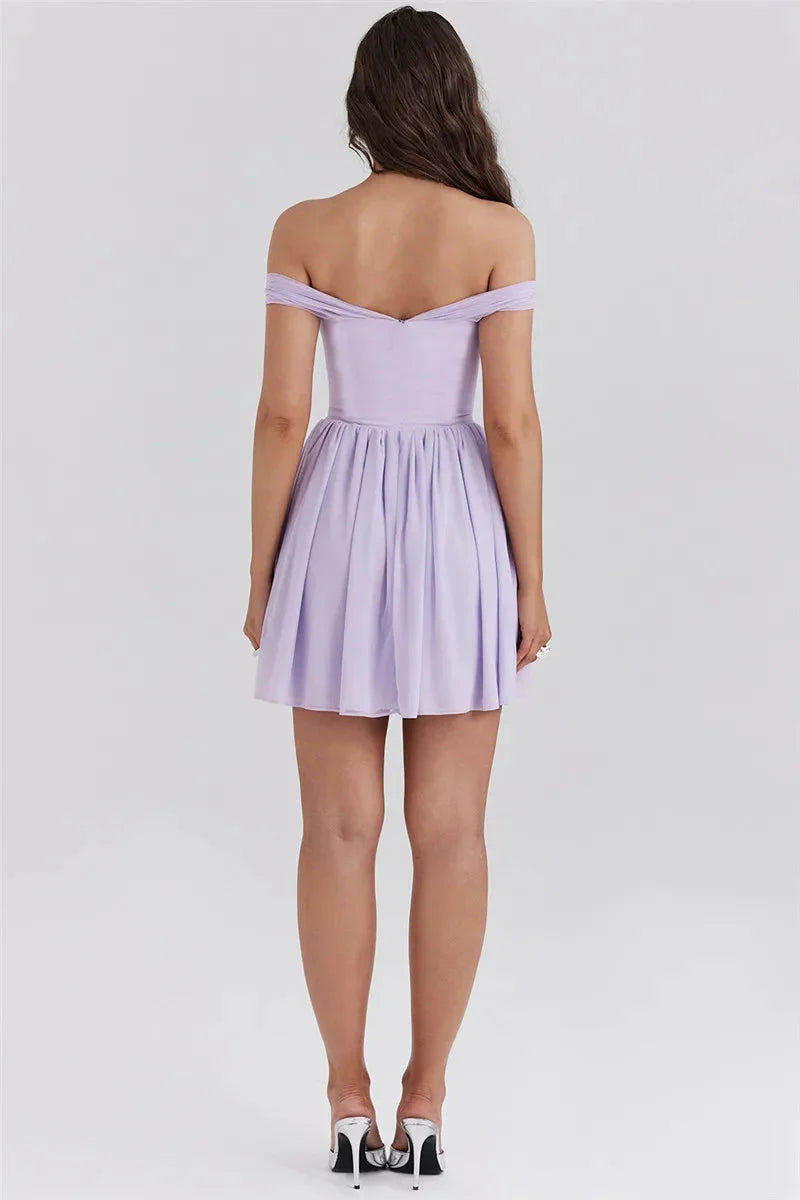 Tie Front Off Shoulder Mini Dress view 3 | MAUVSTUDIO®