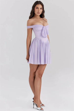 Tie Front Off Shoulder Mini Dress view 6 | MAUVSTUDIO®