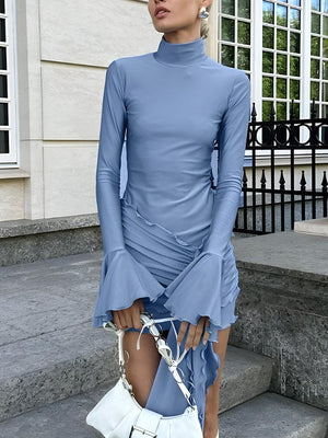 Tie Front Turtleneck Mini Dress view 2 | MAUVSTUDIO®