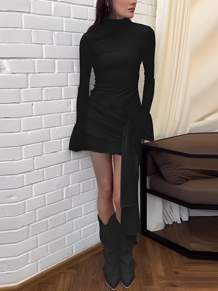 Tie Front Turtleneck Mini Dress view 5 | MAUVSTUDIO®