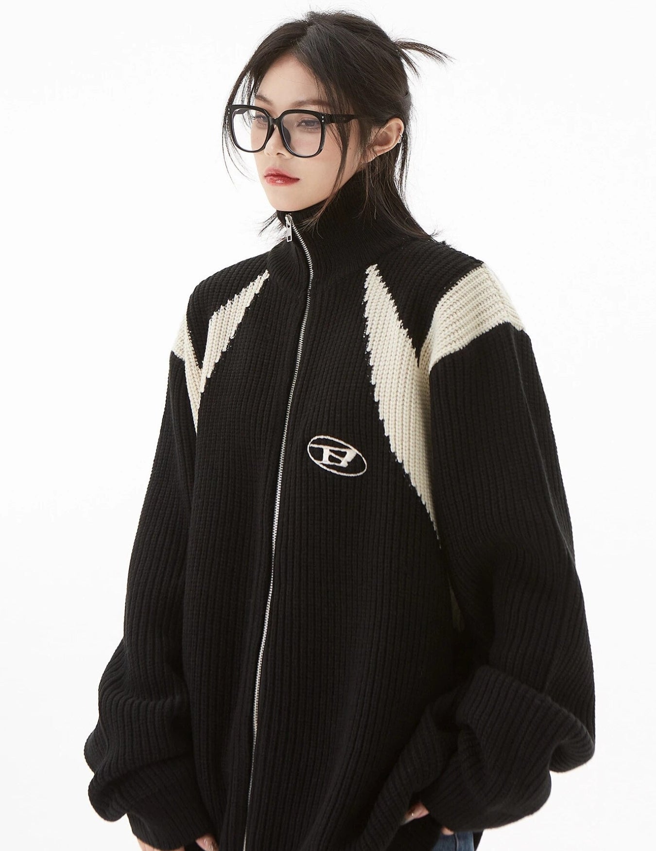 Turtleneck Zip-Up Loose Cardigan – MAUVSTUDIO®