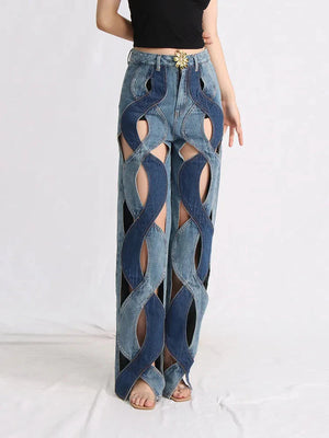 Two Different Denim Cut Out Jeans-MAUV STUDIO