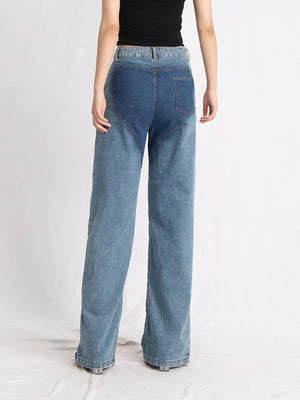 Two Different Denim Cut Out Jeans-MAUV STUDIO