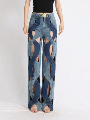 Two Different Denim Cut Out Jeans-Blue-S-MAUV STUDIO