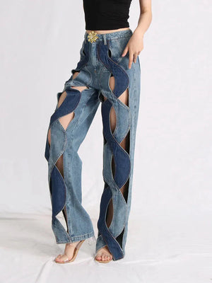 Two Different Denim Cut Out Jeans-MAUV STUDIO