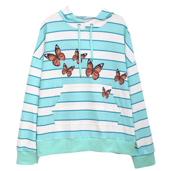 Ur My Butterfly Striped Hoodie-Hoodies-MAUV STUDIO-STREETWEAR-Y2K-CLOTHING
