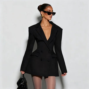 V Neck Blazer Dress view 3 | MAUVSTUDIO®
