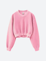V-Neck Drop Shoulder Cropped Sweatshirt-Pink-S-Mauv Studio