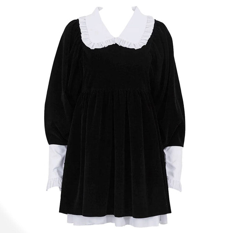 Velvet Collar Mini Black Dress MAUVSTUDIO Velvet Collar Mini Black Dress MAUVSTUDIO