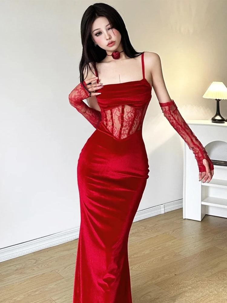 Velvet Lace Maxi Dress view 2 | MAUVSTUDIO®