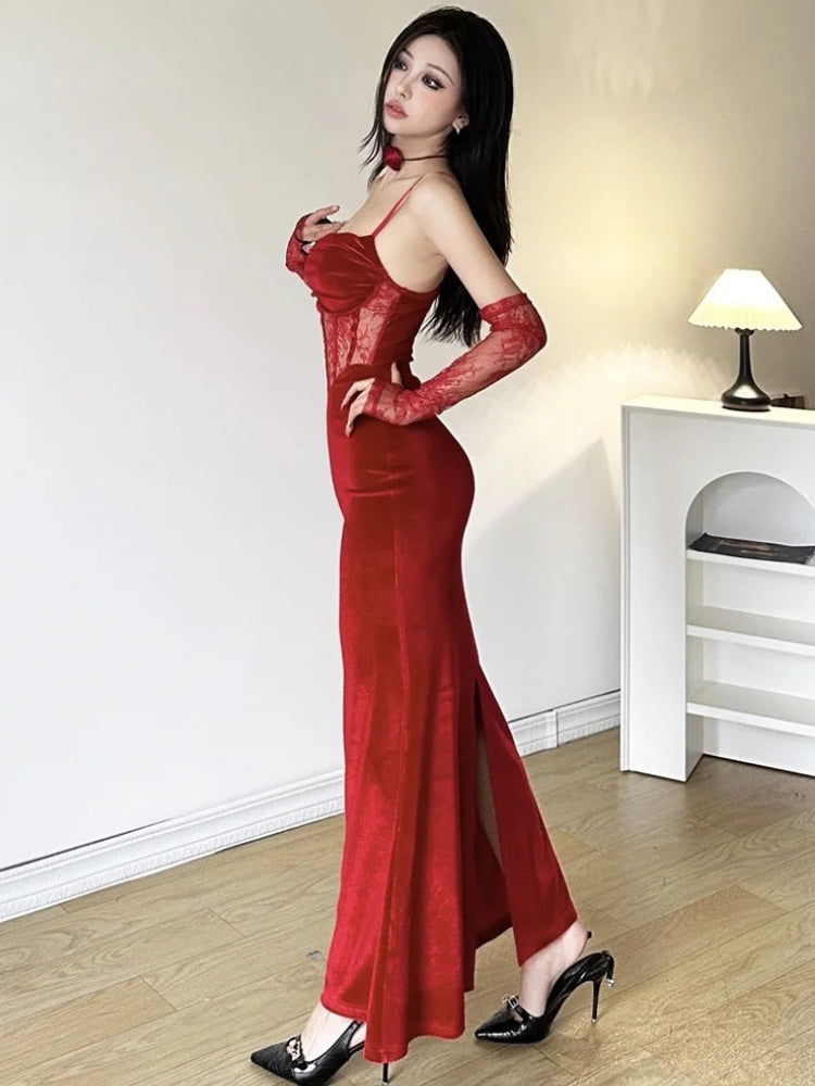 Velvet Lace Maxi Dress view 3 | MAUVSTUDIO®